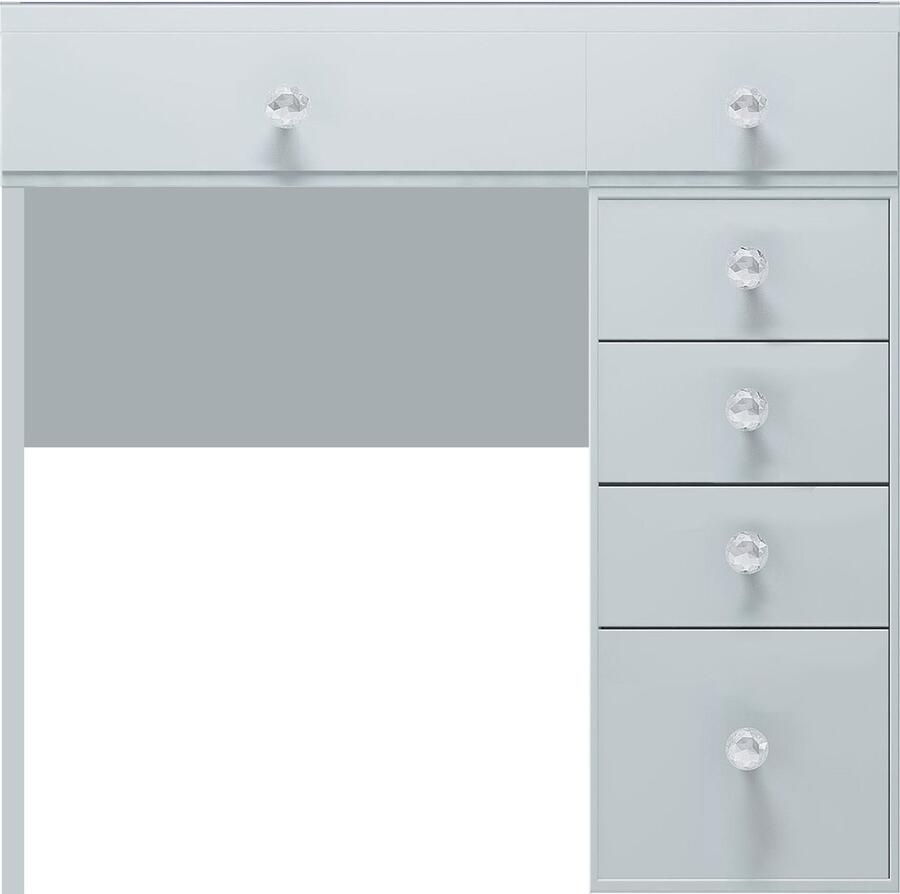 VANITII Stijlvolle Luxe Kaptafel Eenvoudig Te Monteren Met USB Oplaadpoort Instelbare Driekleurige Ledverlichting En Ruime Opbergruimte Met Zes Lades WIT(Spiegel niet inbegrepen)