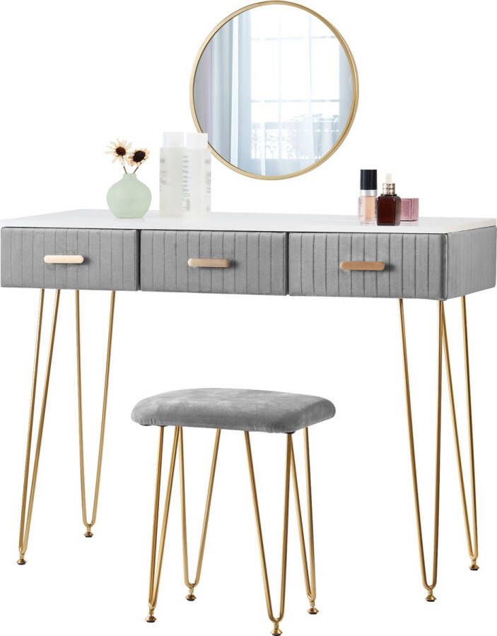 vanity Bureau Moderne Dressoir Kaptafel Met Spiegel Make-Up Tafel 3 Lades Slaapkamer 100x77.5x40 cm