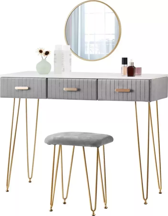 Vanity Bureau Moderne Dressoir Kaptafel Met Spiegel Make-Up Tafel 3 Lades Slaapkamer 100x77.5x40 cm