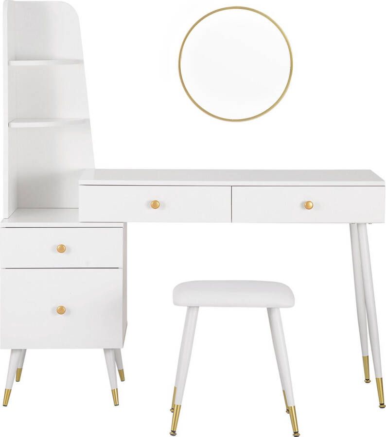 vanity Kaptafel Wit Met Kruk Spiegel 4 Lades Grote Make-Up Tafel Top Moderne Cosmetische Tafel Voor Slaapkamer Dressoir Moderne Dressoir Bureau