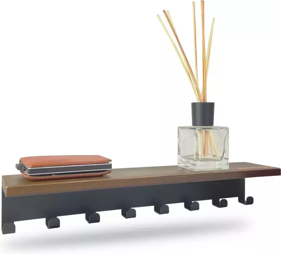 Vannons Wandkapstok Kapstok Hangend Met Plankje 8 Hangers Zwart