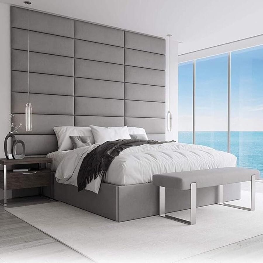 Vant Gewatteerd hoofdbord voor bed VÄNT Decoratieve wandpanelen Set van 4 geluidsabsorberende wandpanelen 6 afwerkingen en 30 designerkleuren wall panels Micro-suède Houtskoolgrijs