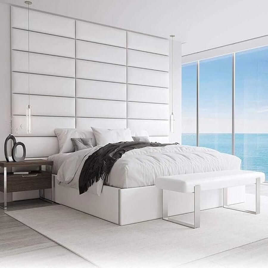 Vant Gewatteerd hoofdbord voor bed VÄNT Decoratieve wandpanelen Set van 4 geluidsabsorberende wandpanelen 6 afwerkingen en 30 designerkleuren wall panels Vintage leer Witte duif