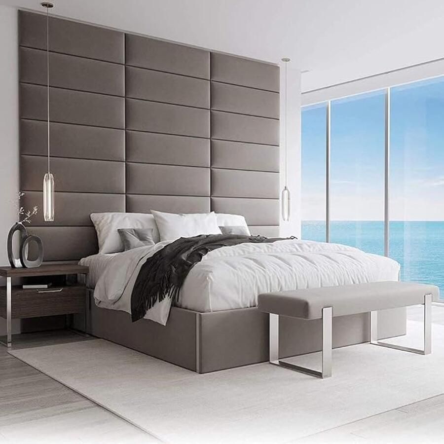 Vant Gewatteerd hoofdbord voor bed VÄNT Decoratieve wandpanelen Set van 4 geluidsabsorberende wandpanelen 6 afwerkingen en 30 designerkleuren wall panels Fluweel Gotisch grijs