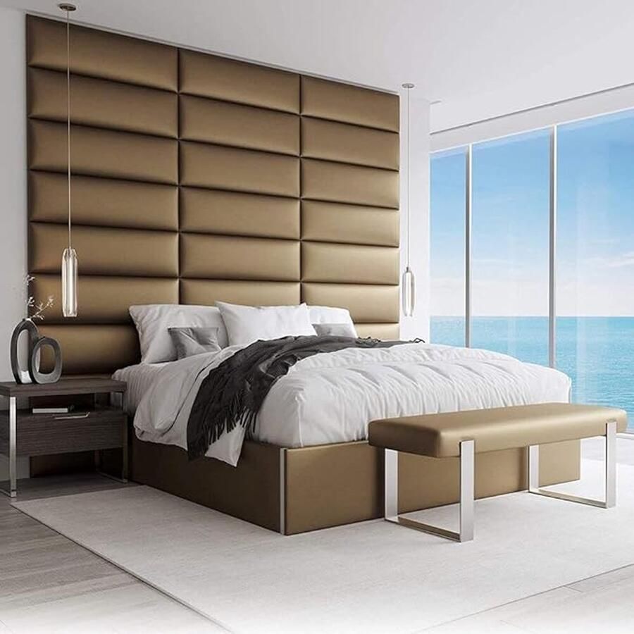 Vant Gewatteerd hoofdbord voor bed VÄNT Decoratieve wandpanelen Set van 4 geluidsabsorberende wandpanelen 6 afwerkingen en 30 designerkleuren wall panels Metallic Goud