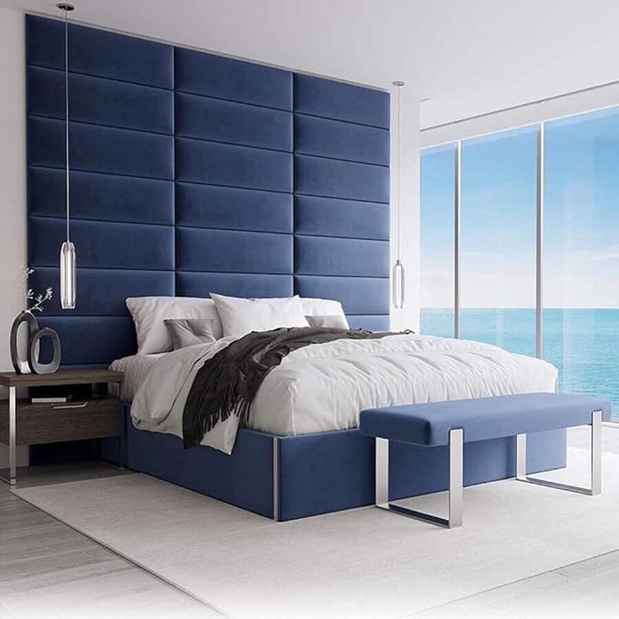 Vant Gewatteerd hoofdbord voor bed VÄNT Decoratieve wandpanelen Set van 4 geluidsabsorberende wandpanelen 6 afwerkingen en 30 designerkleuren wall panels Fluweel Marine
