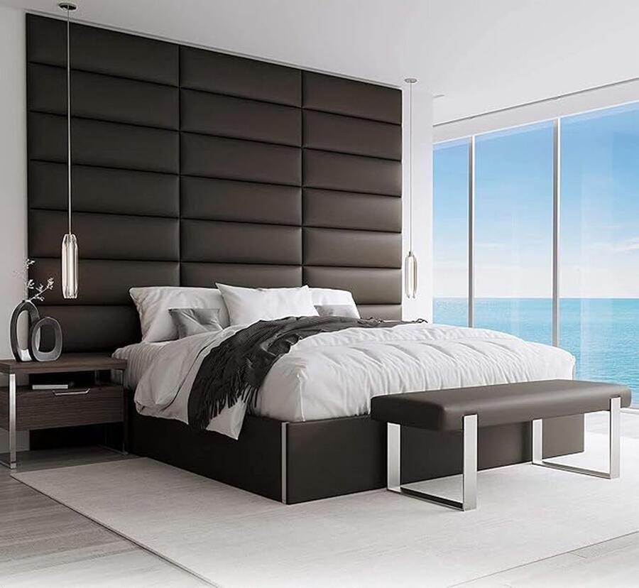 Vant Gewatteerd hoofdbord voor bed VÄNT Decoratieve wandpanelen Set van 4 geluidsabsorberende wandpanelen 6 afwerkingen en 30 designerkleuren wall panels Vintage leer Zadelbruin