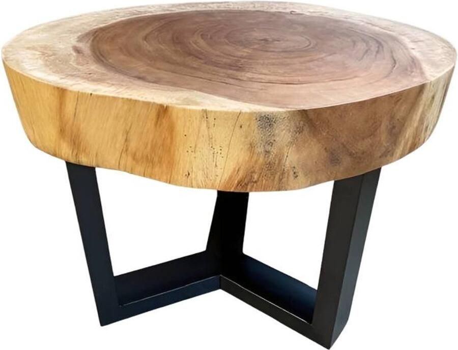 Var Coffeetable Su – Massief Hout & Metaal – D60×H45 cm – Robuust & Stijlvol