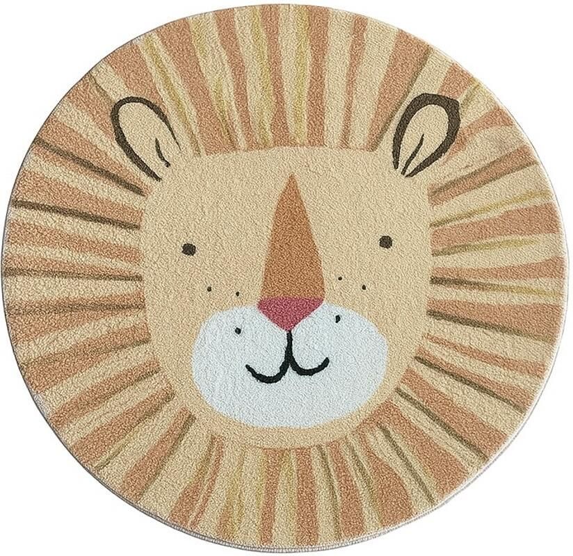 VarietyProducts Vloerkleed Kinderkamer – Vloerkleed Babykamer – Leeuwenkop – Rond Pluche Tapijt 100x100 cm – Superzacht Antislip & Wasbaar