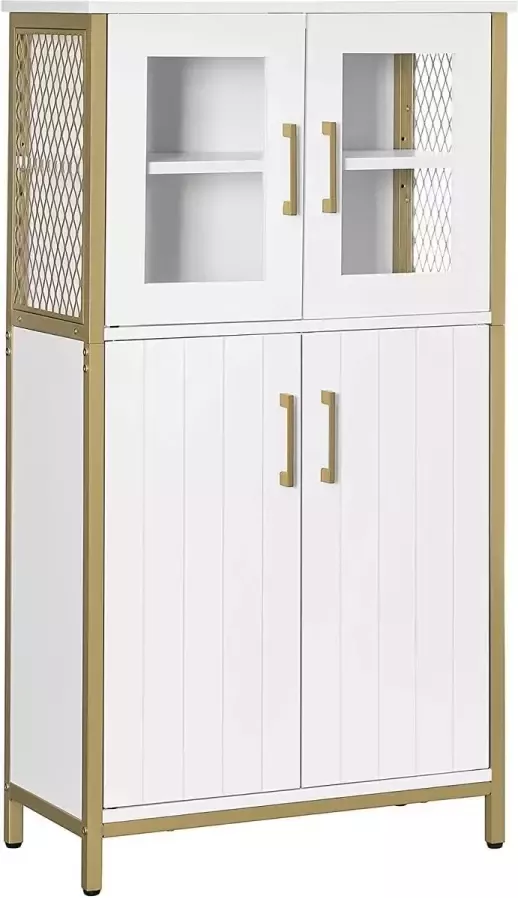 Vasagle badkamermeubel dressoir opbergkast verstelbare plank stalen frame voor woonkamer keuken wit-goud LSC260G10