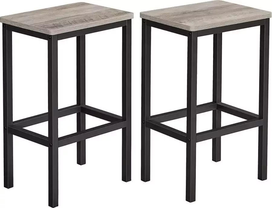 Barkruk 2-delige set barstoelen keukenstoelen voor keuken woonkamer eetkamer industrieel design grijpzwart LBC065B02