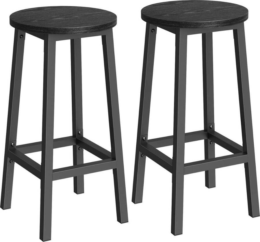 Vasagle Barkruk 2 stuks keukenstoel hoge zitting metalen frame eenvoudige montage met voetensteun voor keuken woonkamer eetkamer zwart hout en zwart klassiek