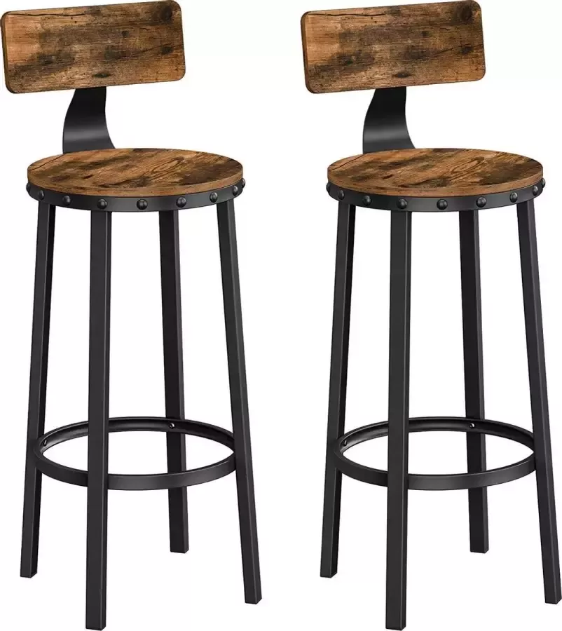 Barkruk set van 2 barkrukken keukenstoelen met stabiel metalen frame zithoogte 73 2 cm eenvoudige montage industrieel ontwerp vintage bruin-zwart