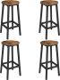 Vasagle Barkruk set van 4 barkrukken keukenstoelen met stalen frame hoogte 65 cm rond eenvoudige montage industrieel ontwerp vintage bruin-zwart - Thumbnail 1