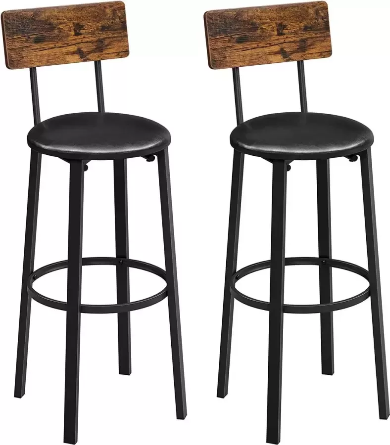 ZAZA Home Barkrukken Set Van 2 Barstoelen Met Voetensteun Pu-Bekleding Eenvoudige Opbouw Voor Eetkamer Keuken Bar