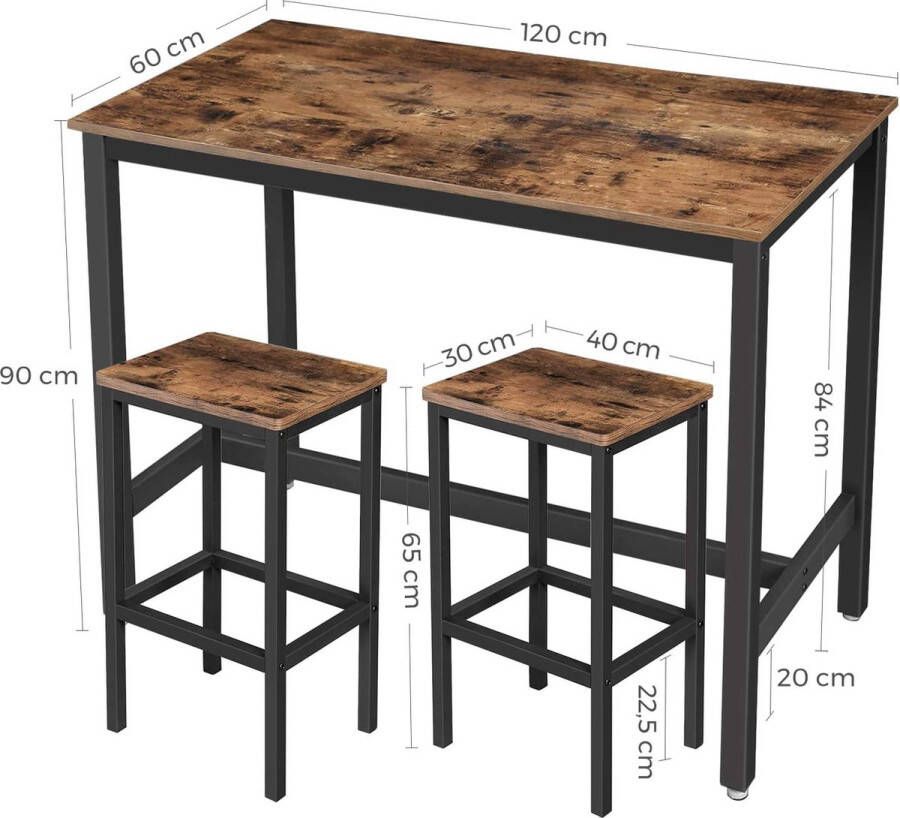 Vasagle EMOB Barset Isolde 120x60 industrieel bruin zwart Tafels outlet Bruin; Zwart Metaal; Spaanplaat Tafels outlet Op voorraad - Foto 2