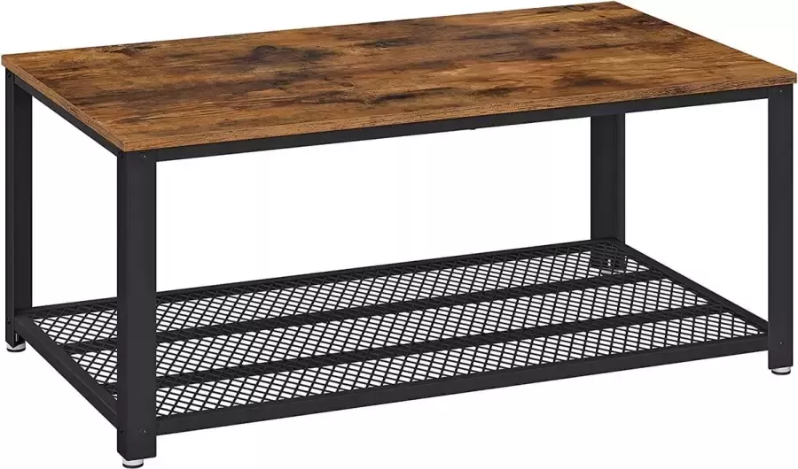 ZAZA Home Salontafel Bijzettafel woonkamer tafel met groot roosterplank koffietafel industrieel design 60x106x45cm bruin zwart