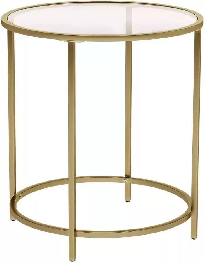 Vasagle bijzettafel rond glazen tafel met gouden metalen frame kleine salontafel nachtkastje bankstel balkon robuust gehard glas stabiel decoratief goud