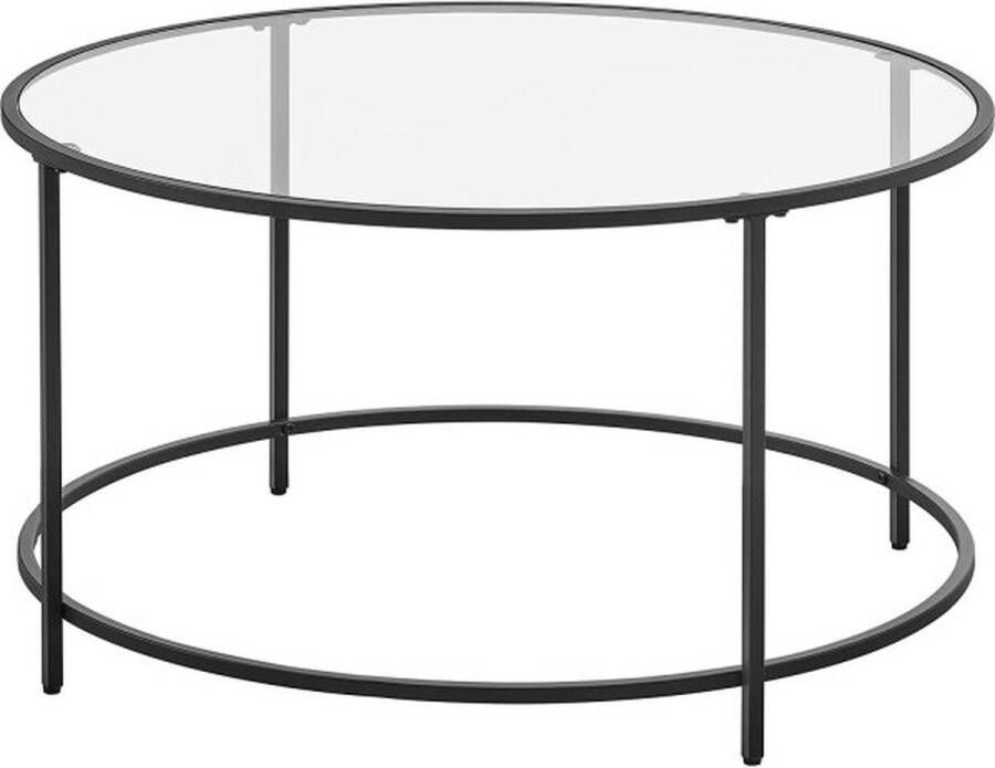 ZaZa Home & Office Bijzettafel rond salontafel glazen tafel met metalen frame gehard glas nachtkastje sofafel voor balkon zwart LGT021B01