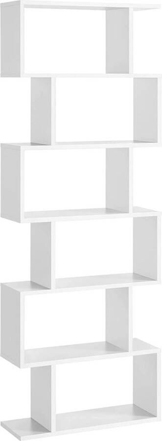 Vasagle boekenkast boekenplank met 6 niveaus vrijstaand kantoorplank decoratieve plank voor presentatie modern voor woonkamer slaapkamer kantoor wit lbc61wt