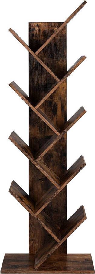Vasagle boekenkast boekenplank staande plank met 8 niveaus dvd plank in boomvorm voor woonkamer studeerkamer kinderkamer kantoor vintage bruin lbc11bx