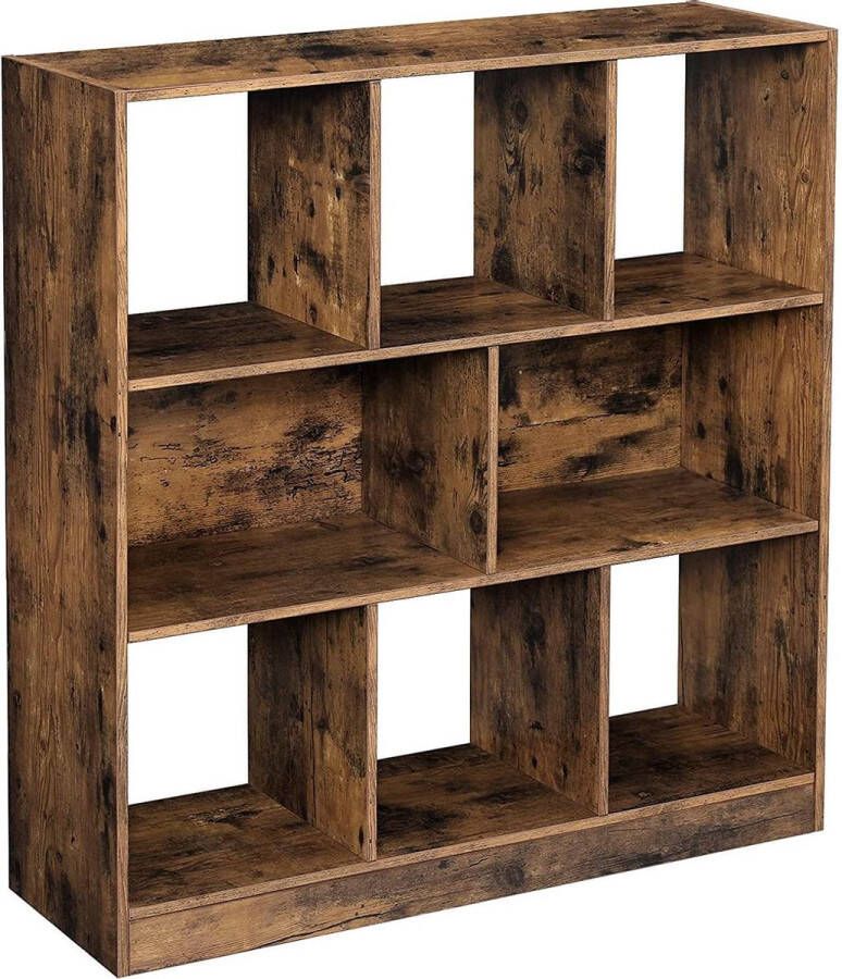 Vasagle boekenkast houten plank met open vakken vitrine voor woonkamer slaapkamer kinderkamer en kantoor 97 5 x 100 x 30 cm (B x H x D) vintage donkerbruine LBC52BX
