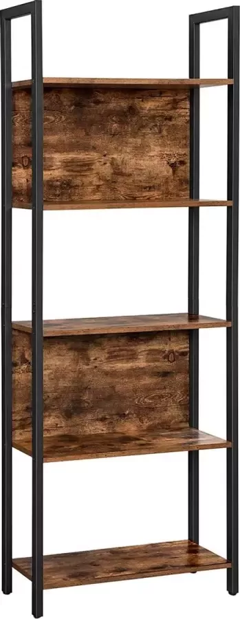 Vasagle Boekenkast keukenrek staand rek met 5 open planken hal keuken kantoor stabiel stalen frame industrieel design vintage bruin-zwart