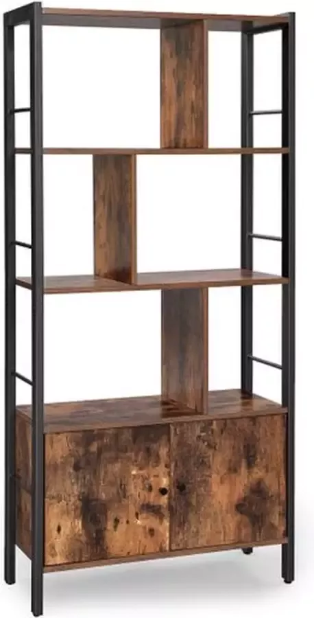 Vasagle boekenkast met 4 open planken ruime woonkamerkast keuken kantoor stevig stalen frame industrieel design vintage bruin-zwart