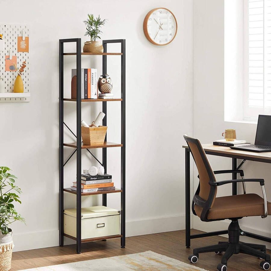Vasagle boekenkast opbergrek met 5 legplankniveaus open legplanken voor kantoor woonkamer slaapkamer 40 x 30 x 146 cm vintage bruin-zwart LLS100B01
