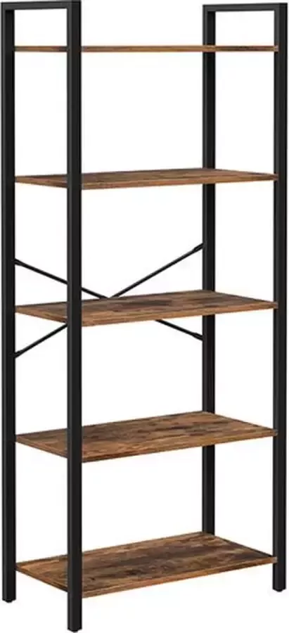 Vasagle boekenkast opbergrek met 5 niveaus industrieel ontwerp voor woonkamer kantoor studeerkamer en gang stalen frame spaanplaat vintage bruin-zwart