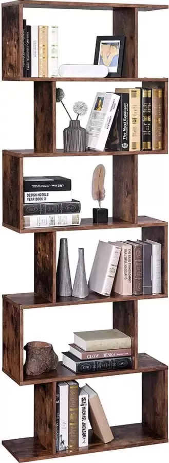Vasagle boekenkast plank staande plank voor presentatie vrijstaande kast decoratieve plank met 6 niveaus vintage donkerbruin
