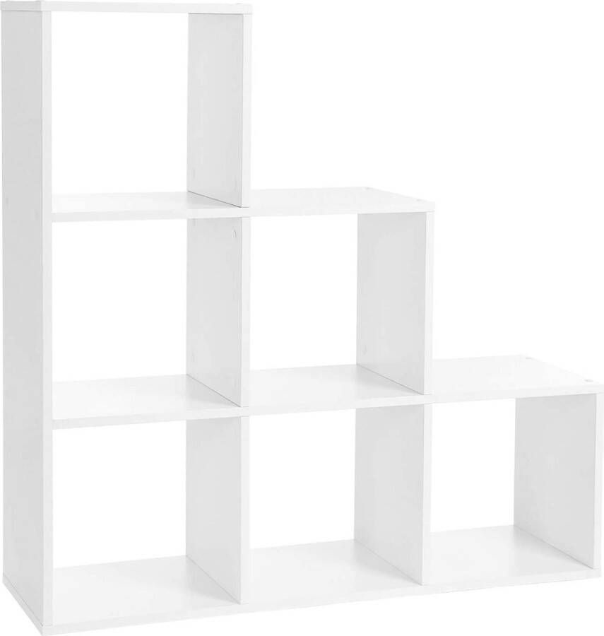 Vasagle boekenkast trappenrek met 6 vakken 6 dobbelstenen tentoonstelling van hout vrijstaand rek ruimteverdeler 97 5 x 97 5 x 29 cm wit lbc63wt