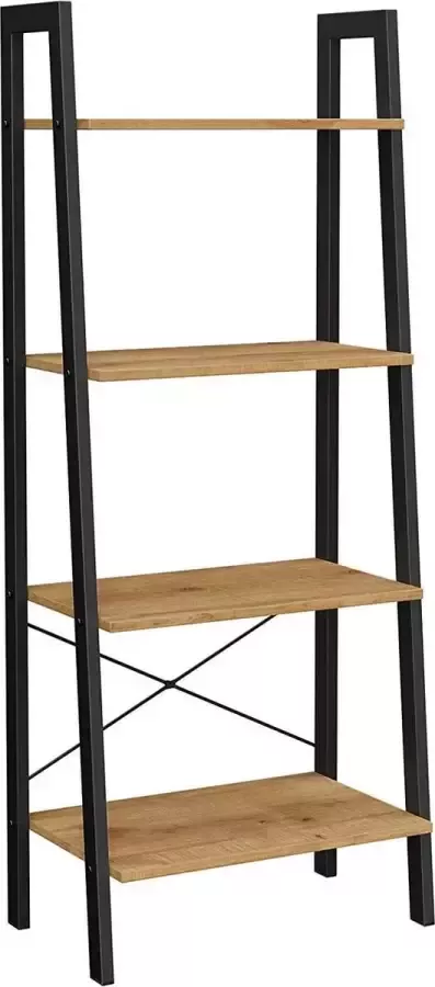 Vasagle boekenplank 4 niveaus van ladderrek Boekenkast stabiel metalen frame eenvoudige montage voor woonkamer slaapkamer keuken honing bruin-zwart LLS044B05