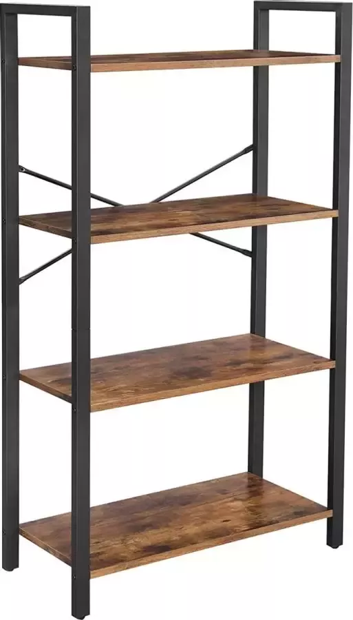 Vasagle boekenplank staande plank ladderrek woonkamerplank 4 planken stabiel ijzeren frame slaapkamer kantoor industrieel ontwerp vintage donkerbruin 66 x 30 x 120 cm