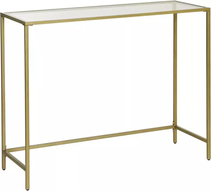 Vasagle Console tafel gehard glazen bijzettafel 100 x 35 x 80 cm moderne banktafel eenvoudig te monteren verstelbare poten woonkamer gang goudkleurig LGT26G