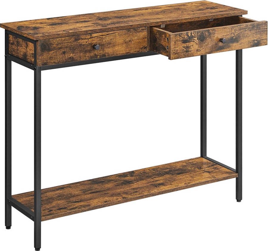 Vasagle Console Tafel met Stalen Frame en 2 Laden Vintage Bruin-Zwart