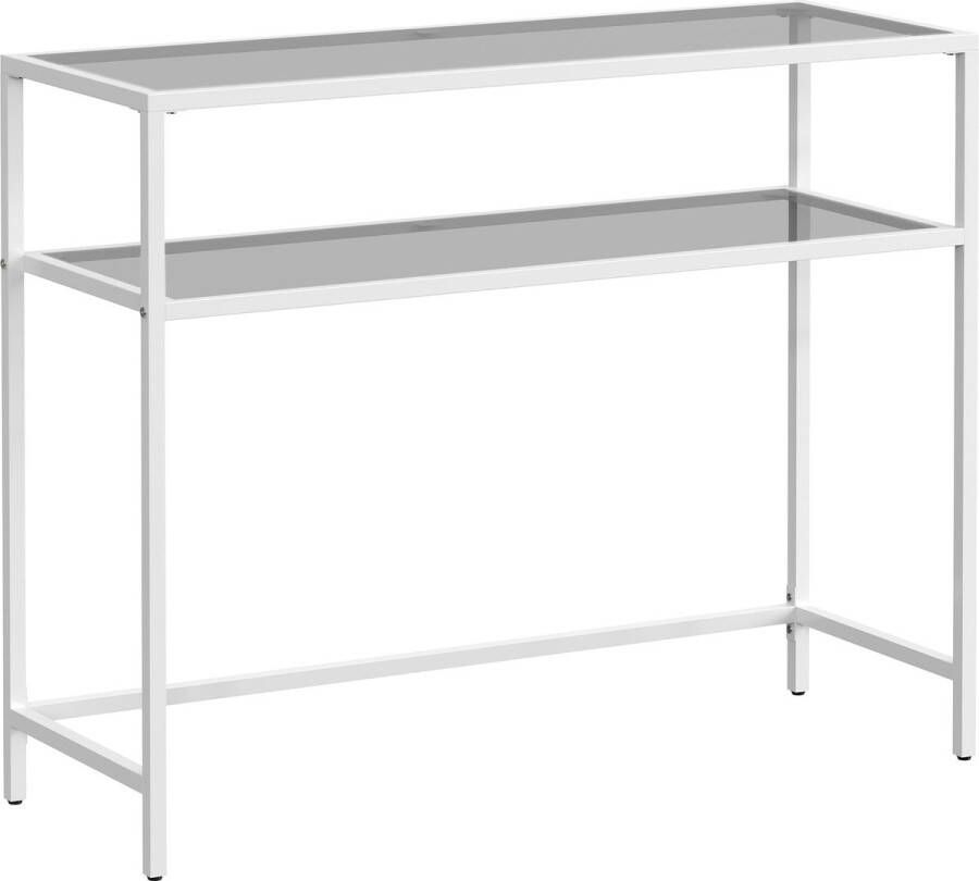 Vasagle consoletafel bijzettafel tafelblad van gehard glas moderne banktafel eenvoudige montage met 2 planken verstelbare poten voor woonkamer hal parelwit en leigrijs