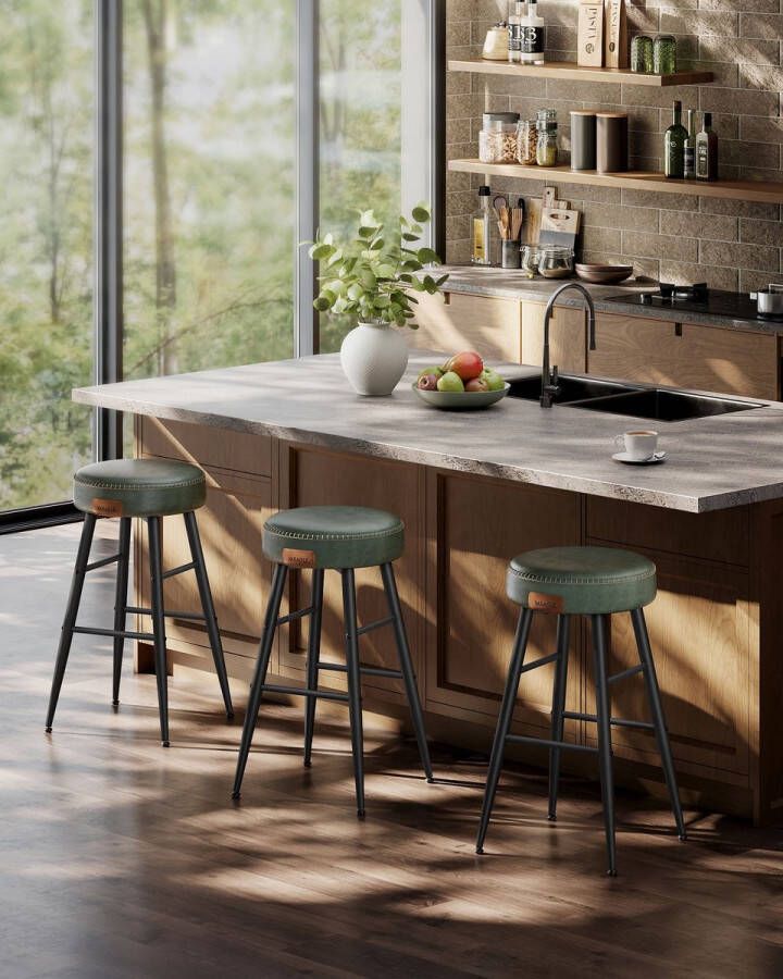 Vasagle EKHO Collection barkruk set van 2 barstoel keukenstoel kunstleer 63 cm hoog voor keuken eetkamer eenvoudige montage karamelbruin - Foto 2