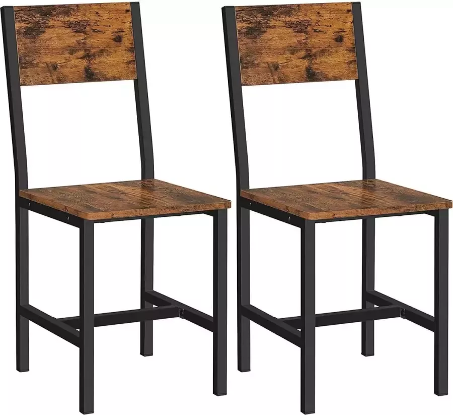 Vasagle Eetkamerstoel metalen frame set van 2 industriële stijl voor eetkamer woonkamer keuken vintage bruin-zwart LDC092B01
