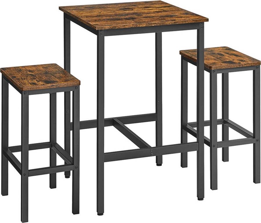 Vasagle Bartafel met barkrukken set eettafel met 2 stoelen kleine keukentafel 60 x 60 x 90 cm barkrukken 30 x 40 x 65 cm voor eetkamer keuken industrieel design vintage bruin-zwart LBT017B01