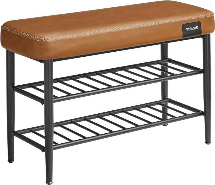 Vasagle EKHO collectie schoenenbank zitbank zitkist entree kunstleer naden jaren 60-stijl modern tot 135 kg belastbaar 30 x 80 x 50 cm karamelbruin HMSB054K01