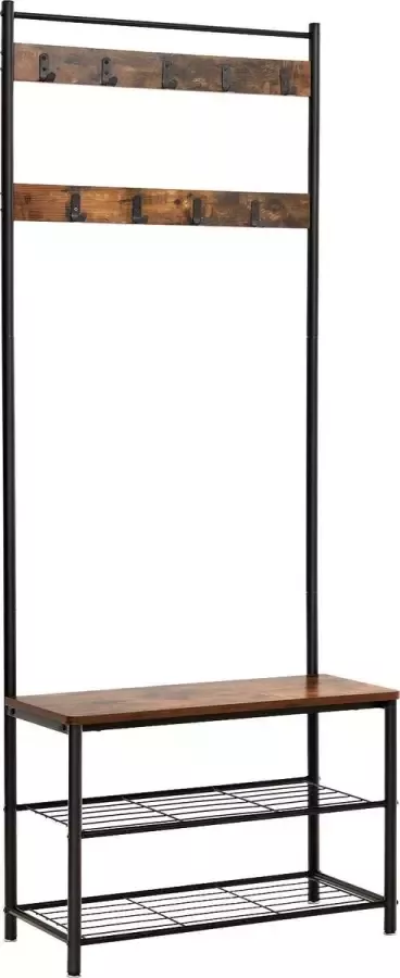 Vasagle Garderoberek met Kapstok Schoenenrek Industrieel Rustiek Bruin 70 x 32 x 175 cm - Foto 2