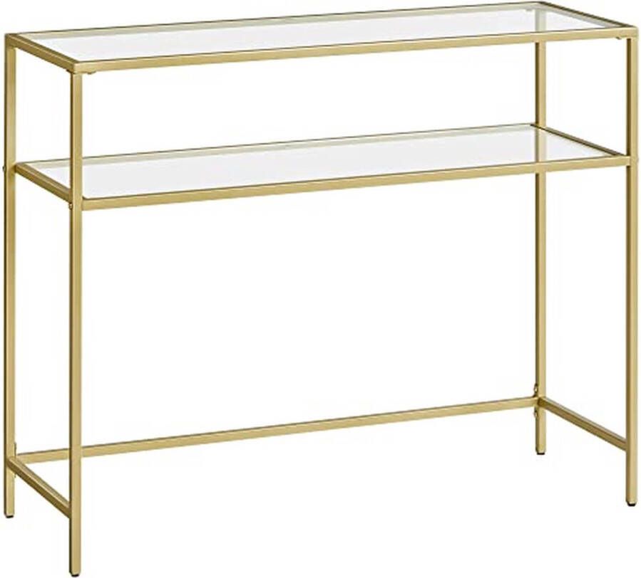 Vasagle EMOB Gouden Console Tafel Modern 2 Planken Gehard Glas met Metalen Frame en Verstelbare Voeten Haltafels Goud Metaal; Glas Haltafels Op voorraad - Foto 2