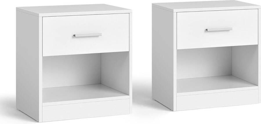 ‎VASAGLE HMET819T14 Set van 2 nachtkastjes met lade met handgreep en open compartiment voor slaapkamer of woonkamer klassiek wit