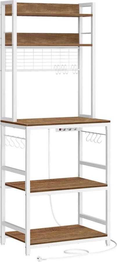 ‎VASAGLE HMKS037W41EU Vrijstaand keukenrek met stopcontacten en roosterplaat 14 haken 40 x 60 x 170 cm