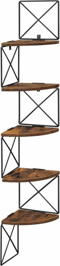 Vasagle Hoekplank wandplank 5 niveaus boekenkast eenvoudige montage voor slaapkamer woonkamer studeerkamer badkamer vintage bruin-zwart