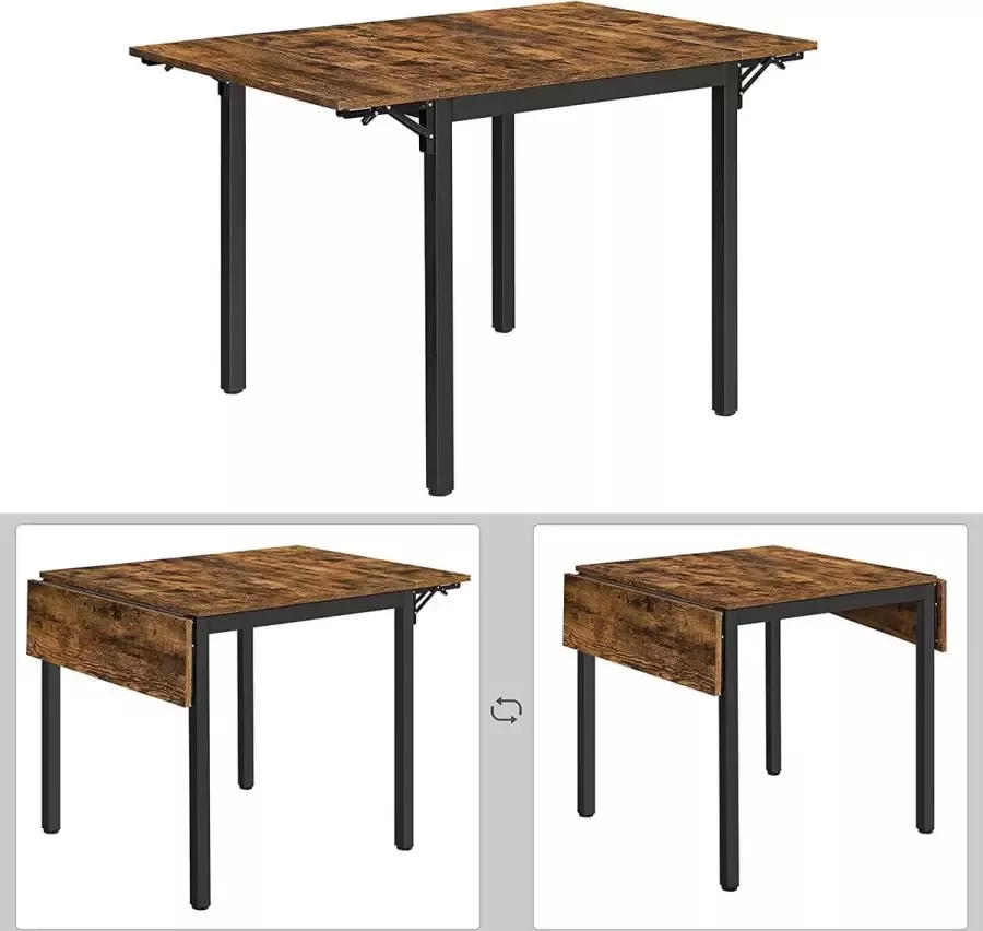 Inklapbare eettafel keukentafel voor 2-4 personen voor kleine ruimtes vintage bruin-zwart
