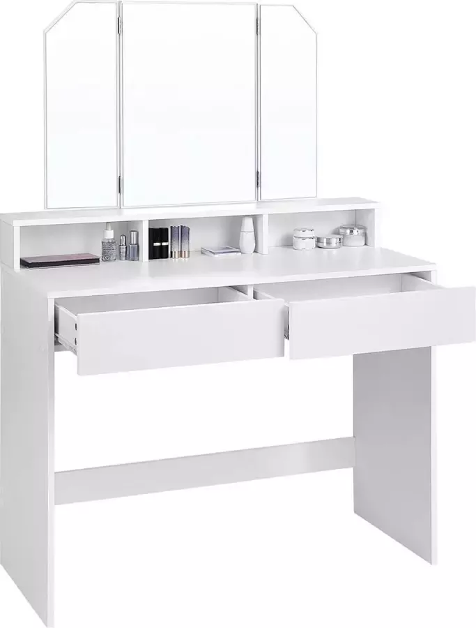 Vasagle Kaptafel met opklapbare spiegel en 2 laden cosmetische tafel met 3 open compartimenten kaptafel voor make-up modern wit RDT115W01