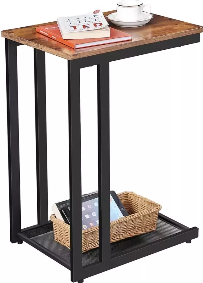 Vasagle EMOB Laptoptafeltje Brad 48x35 1 legplank bruin rustiek zwart Laptoptafels Bruin; Zwart Metaal; Spaanplaat Laptoptafels Op voorraad - Foto 2