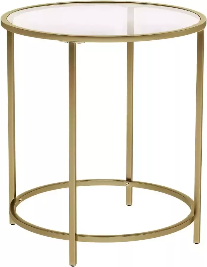 A.T. Shop Bijzettafel rond glazen tafel met gouden metalen frame kleine salontafel nachtkastje sofa-tafel balkon robuust gehard glas decoratief goud